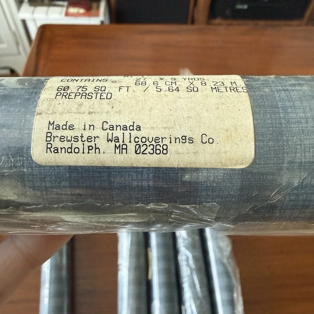 6 Rolls Vintage Brewster Blue Chambray Stripe Wallpaper BW-103-06 NOS Prepasted